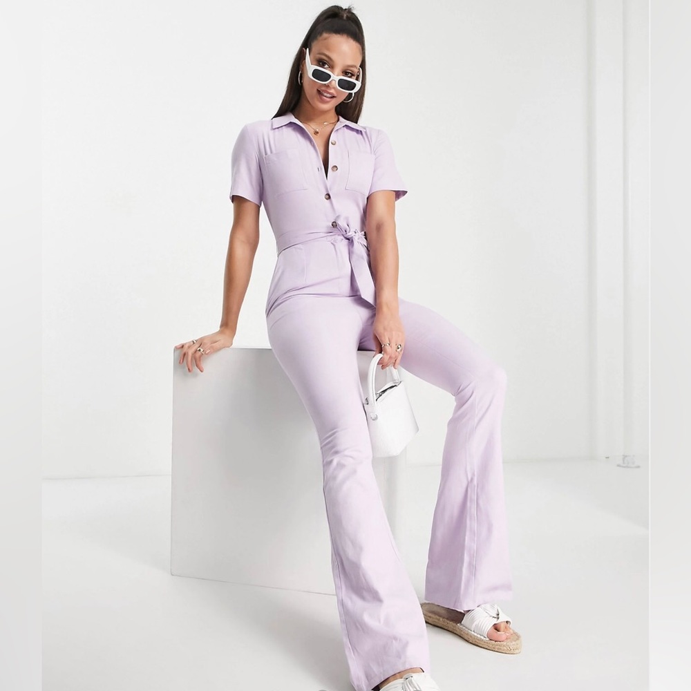 ASOS Tall 70s kickflare boilersuit in lilac